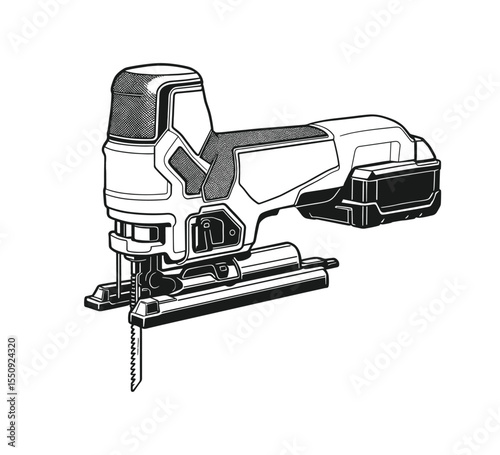Monochrome Vector Illustration of a Cordless Jigsaw Tool