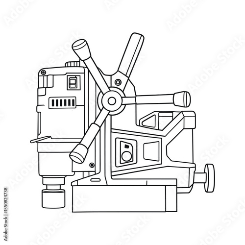 Detailed Line Drawing of a Magnetic Core Drilling Machine