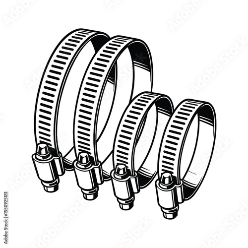 Illustration of Hose Clamps: Different Sizes, Isolated View