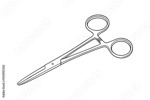 Detailed Line Drawing of Surgical Hemostat Forceps Tool