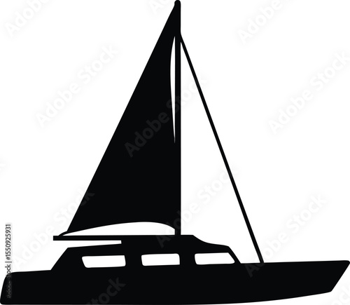 catamaran boat silhouette vector, sailboat black symbol