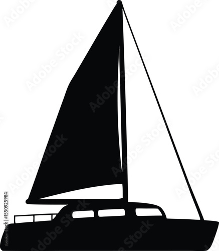 catamaran boat silhouette vector, sailboat black symbol