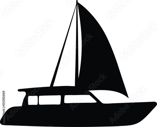 catamaran boat silhouette vector, sailboat black symbol