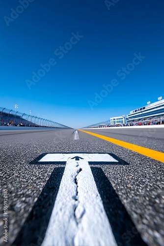 Straight road, bright sky, racing track photo