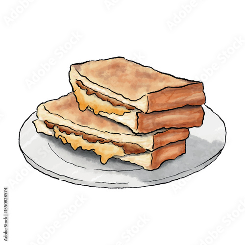 Watercolor-style illustration of Kaya Toast. Perfect for food and culture content.