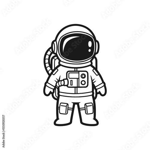 Astronaut raising flag on moon surface after successful landing – Vector Illustration