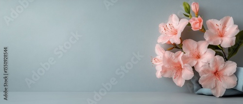 Delicate Pink Flowers in a Vase on a Soft Gray Background for Elegant Home Decor