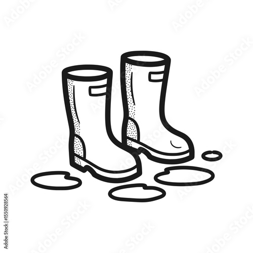 Rubber rain boots standing in puddles for rainy weather concept – Vector Illustration