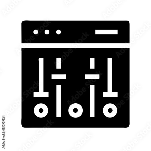 Black and white icon depicting an audio mixer with sliders and knobs, symbolizing sound editing, mixing, or volume adjustment tools.
