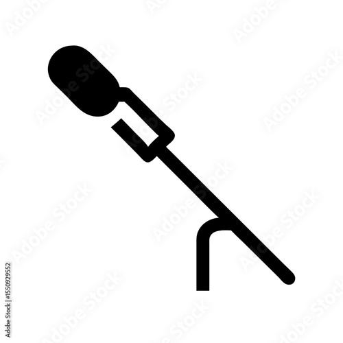 Black silhouette icon of a boom microphone on a stand, symbolizing professional audio recording, film, podcasting, or broadcasting setup.
