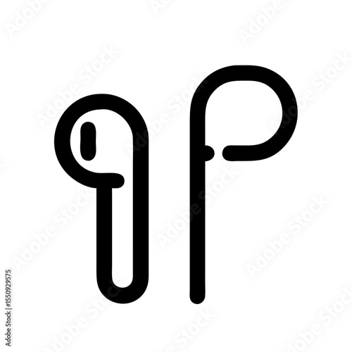 Black outlined icon of a pair of wireless earbuds, symbolizing audio listening, music, calls, and modern tech accessories.
