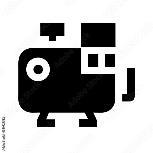 Black icon of a simplified compressor machine with geometric shapes, symbolizing air compression, industrial equipment, or mechanical tools.
