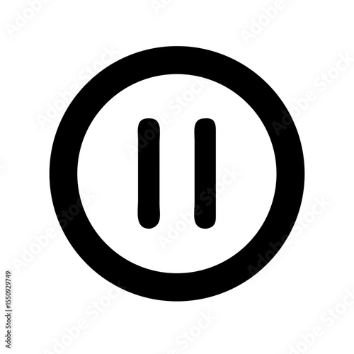 Black icon of a pause symbol enclosed in a circle, representing media control, playback pause, or digital audio/video interface.
