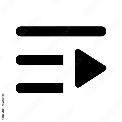 Black icon showing horizontal lines with a play symbol, representing a playlist, media queue, audio tracks, or video streaming interface.
