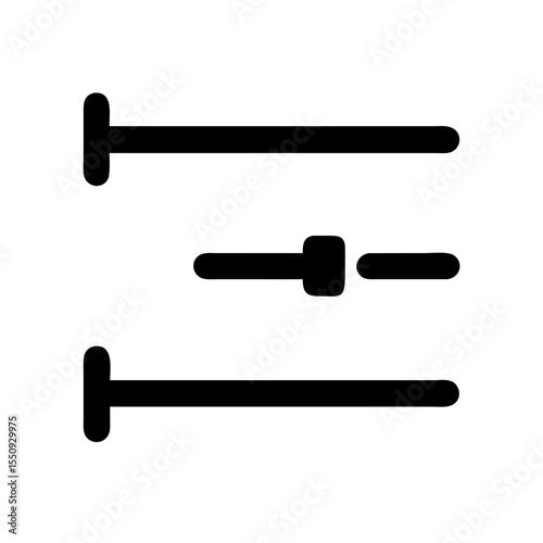 Simple black icon of horizontal sliders, symbolizing control settings, customization, or user interface adjustments.
