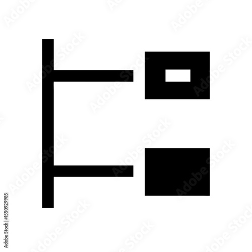 Black minimalist icon showing a vertical line with two horizontal bars and boxes, representing a timeline or process flow.
