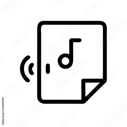 Outlined icon of a document featuring a music note and sound wave, representing an audio file or music document format.  
