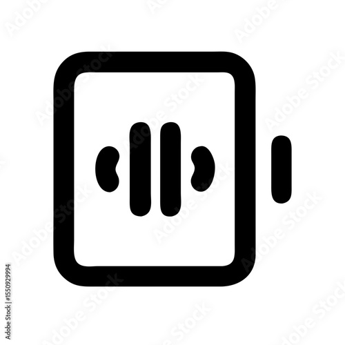 Black minimal icon showing a rectangular device with sound wave bars, representing a voice note or audio message feature.  
