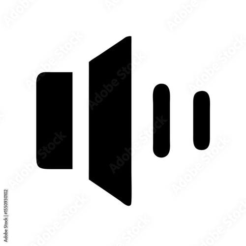 Minimalist black icon of a speaker emitting sound waves, representing volume, audio output, or sound settings in interfaces.  
