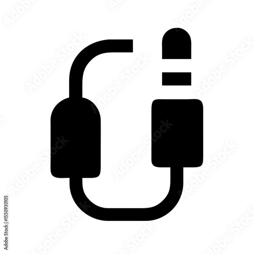 Black and white icon of an audio cable with a plug, symbolizing a wired audio connection for headphones, speakers, or sound devices.

