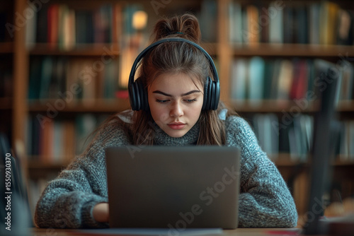 Distance Learning Concept with Female Student Working from Home

