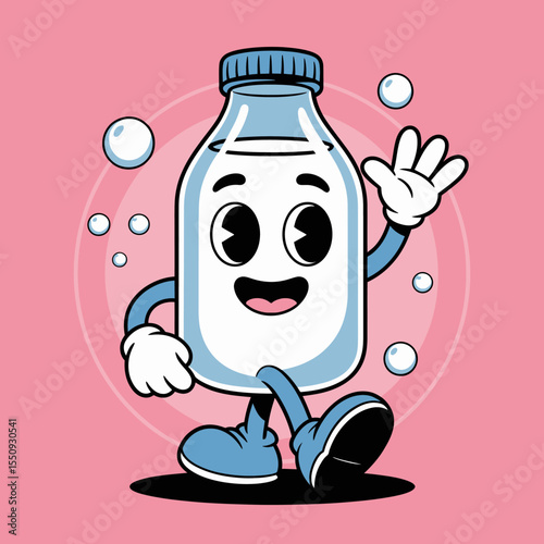 Cartoon milk bottle with bubbles