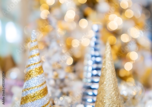 Festive holiday decorations with blurred lights