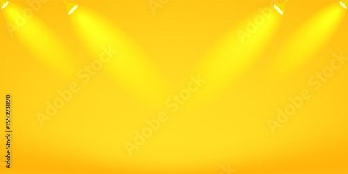 Abstract yellow gradient studio background. Empty room with light shining on the walls and floor.