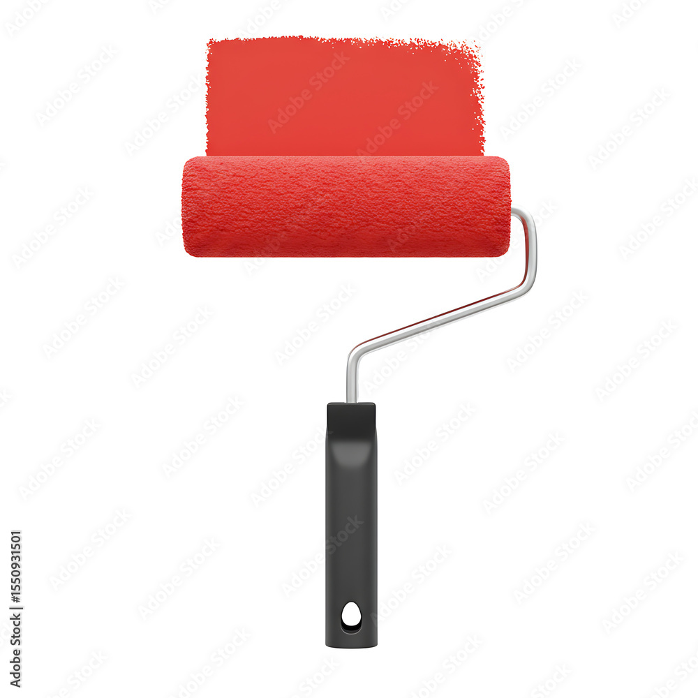 Obraz premium Red paint roller with black handle painting, isolated on transparent background
