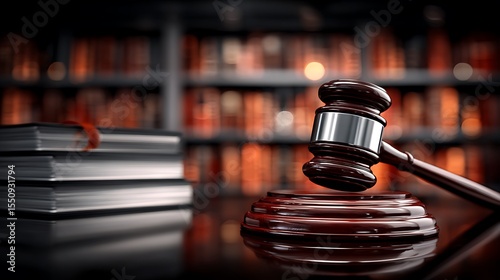 Gavel and books in library setting