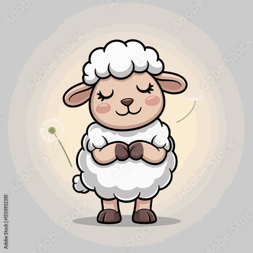 Standing Sheep with Dandelions