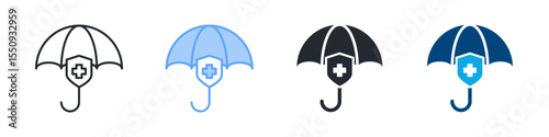 Insurance Icon Set Multiple Style. Designed In Outline, Blue, Glyph, Dual Tone