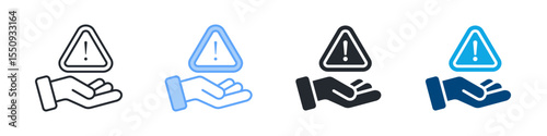 Precaution Icon Set Multiple Style. Designed In Outline, Blue, Glyph, Dual Tone