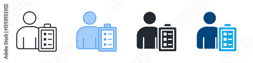 Supervising Icon Set Multiple Style. Designed In Outline, Blue, Glyph, Dual Tone
