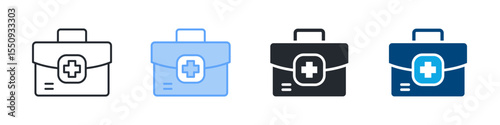 First Aid Kit Icon Set Multiple Style. Designed In Outline, Blue, Glyph, Dual Tone