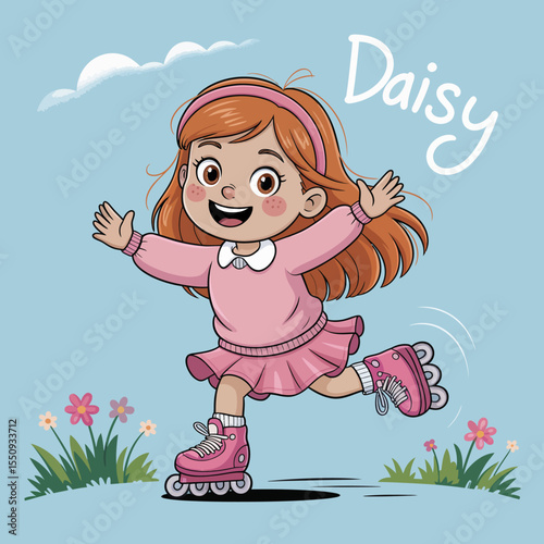 Daisy Roller Skating with Flowers