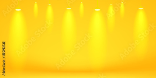 Abstract yellow gradient studio background. Empty room with light shining on the walls and floor.