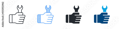 Mechanic Icon Set Multiple Style. Designed In Outline, Blue, Glyph, Dual Tone