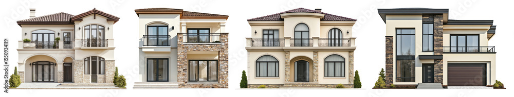 Fototapeta premium PNG Elegant modern luxury homes, element set on transparent background