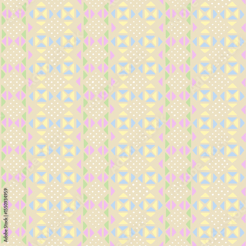 hand drawn triangles and dots. pastel colored repetitive background. vector seamless pattern. traditional ethnic motifs. folk decorative art. fabric swatch. wrapping paper. textile design template