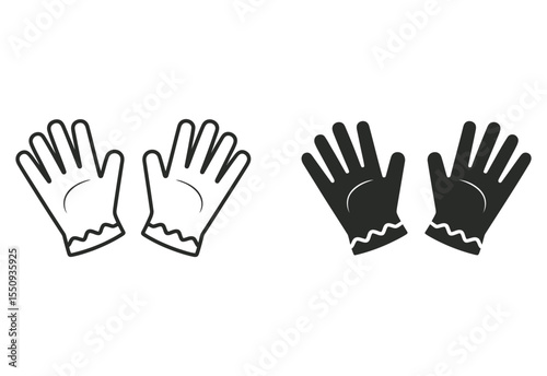 Pair of simple line art and silhouette gloves side by side