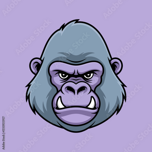 Gorilla Mascot Face with Purple Tones