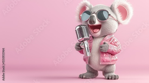 Playful Koala Cartoon Character Singing with Microphone