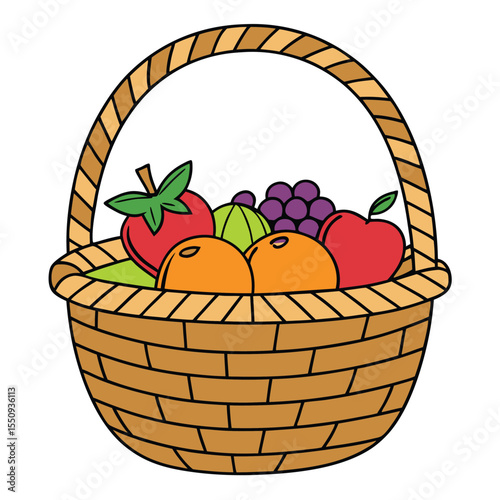 Wicker basket filled with fresh fruits
