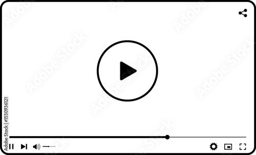 Video player interface on transparent background. Video streaming media playback ui design. Online broadcasting. Social media concept.