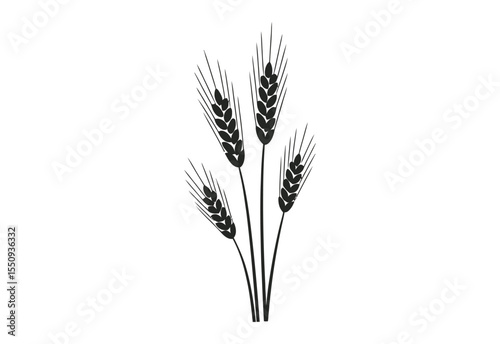 Minimalist black silhouette of four wheat stalks on a white background