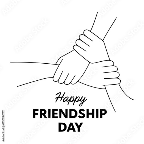 Happy Friendship Day graphic with three interlocked hands
