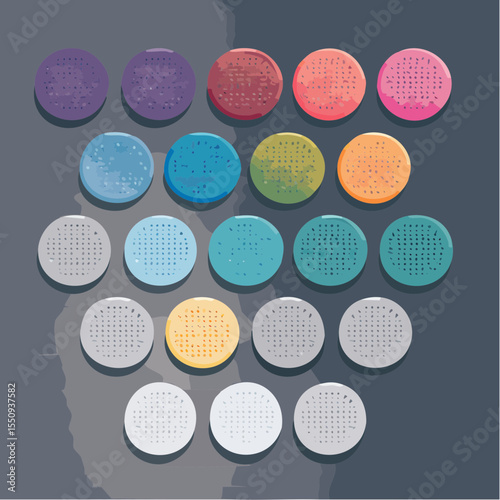 raised clusters of holographic braille dots in pastel prism, metallic graphite, and opal shades