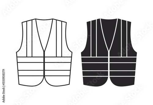 High visibility safety vest icon line art and silhouette styles