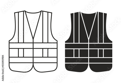 High visibility safety vest icons outline and silhouette for protection